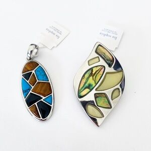 3 NWT Lia Sophia silver tone faux stone pendants